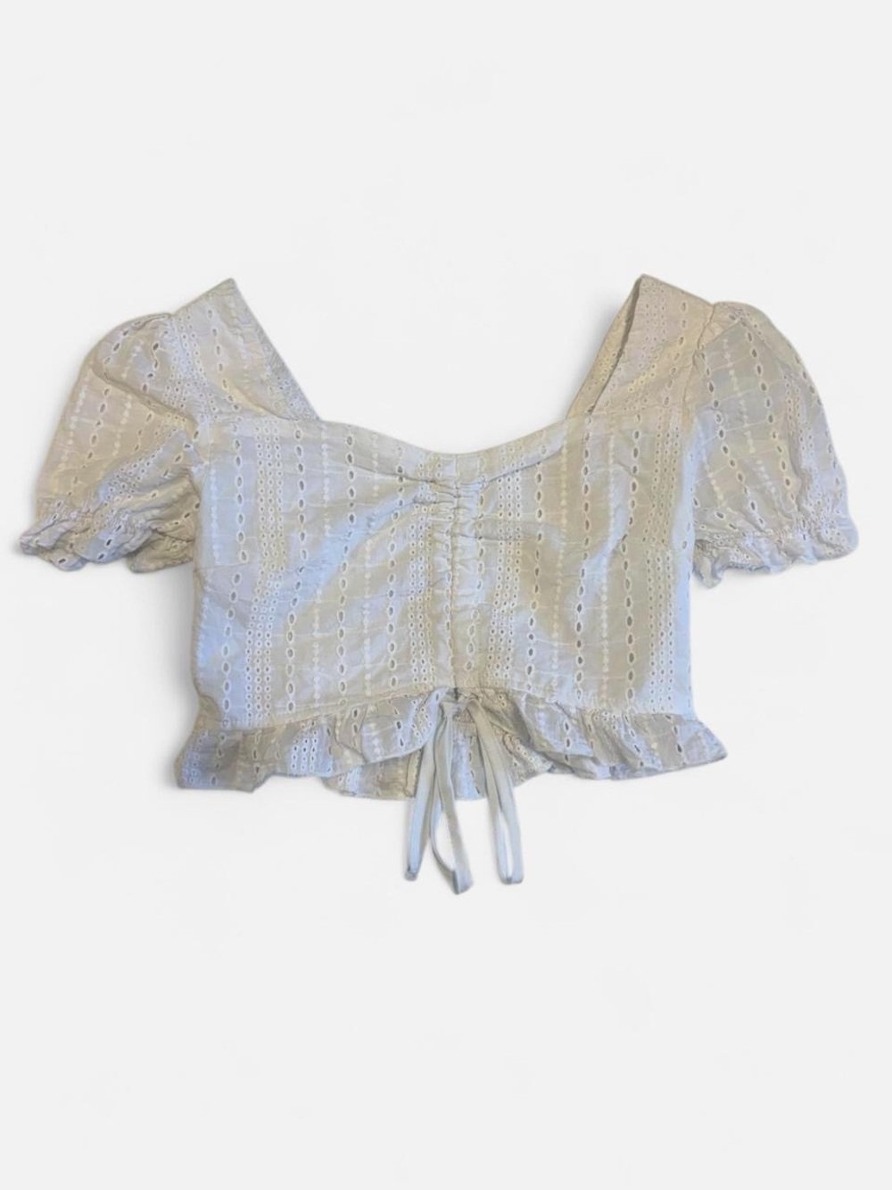 White Eyelet Milkmaid Corset Crop Top Puff Sleeve Coquette Cottagecore Y2K